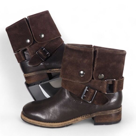 Clarks Volara Sky Fold Over Leather Suede Ankle Boots Brown Women's 8 - Picture 1 of 11